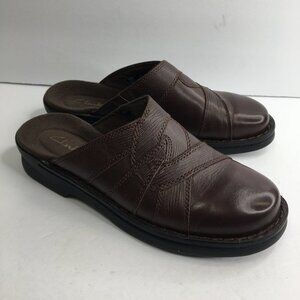 Clarks Brown Leather Slip On Mules Size 7M